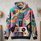 Microphone with Colour Swirls hoodie, all-over print