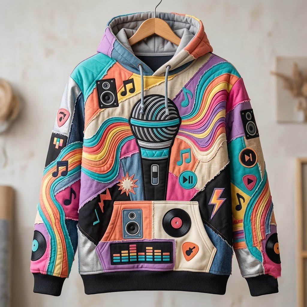 Microphone with Colour Swirls hoodie, all-over print