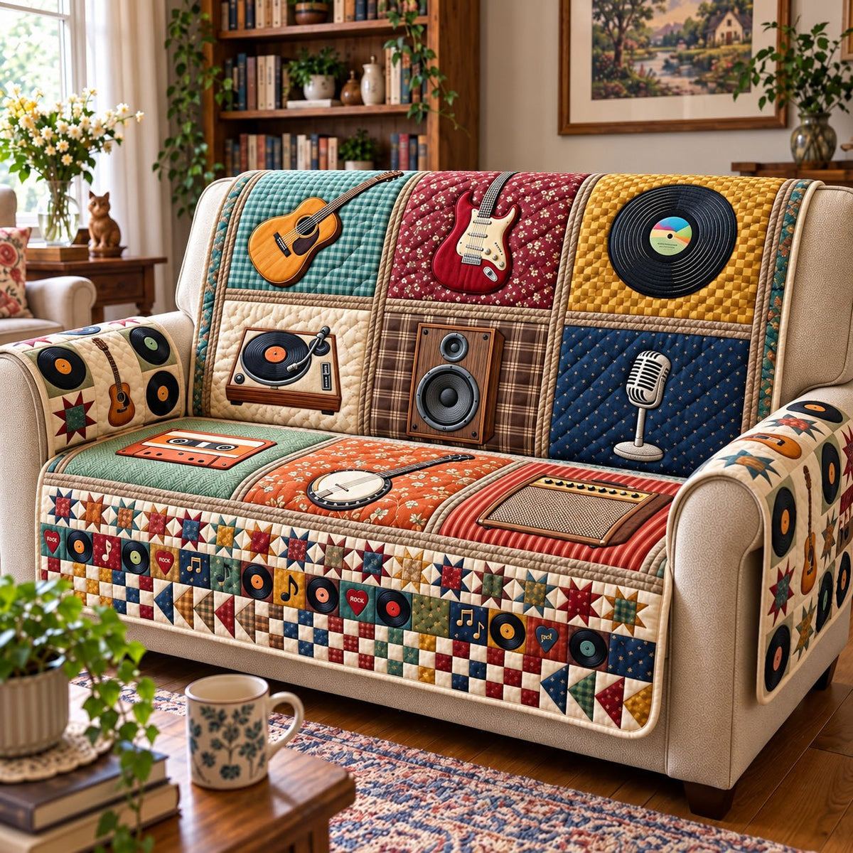 Music Patchwork Sofa Cover