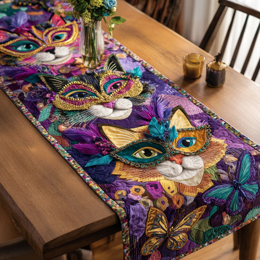 Cat Wearing a Carnival Mask Table Runner