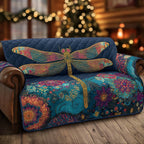 Dragonfly on Teal Paisley Sofa Cover