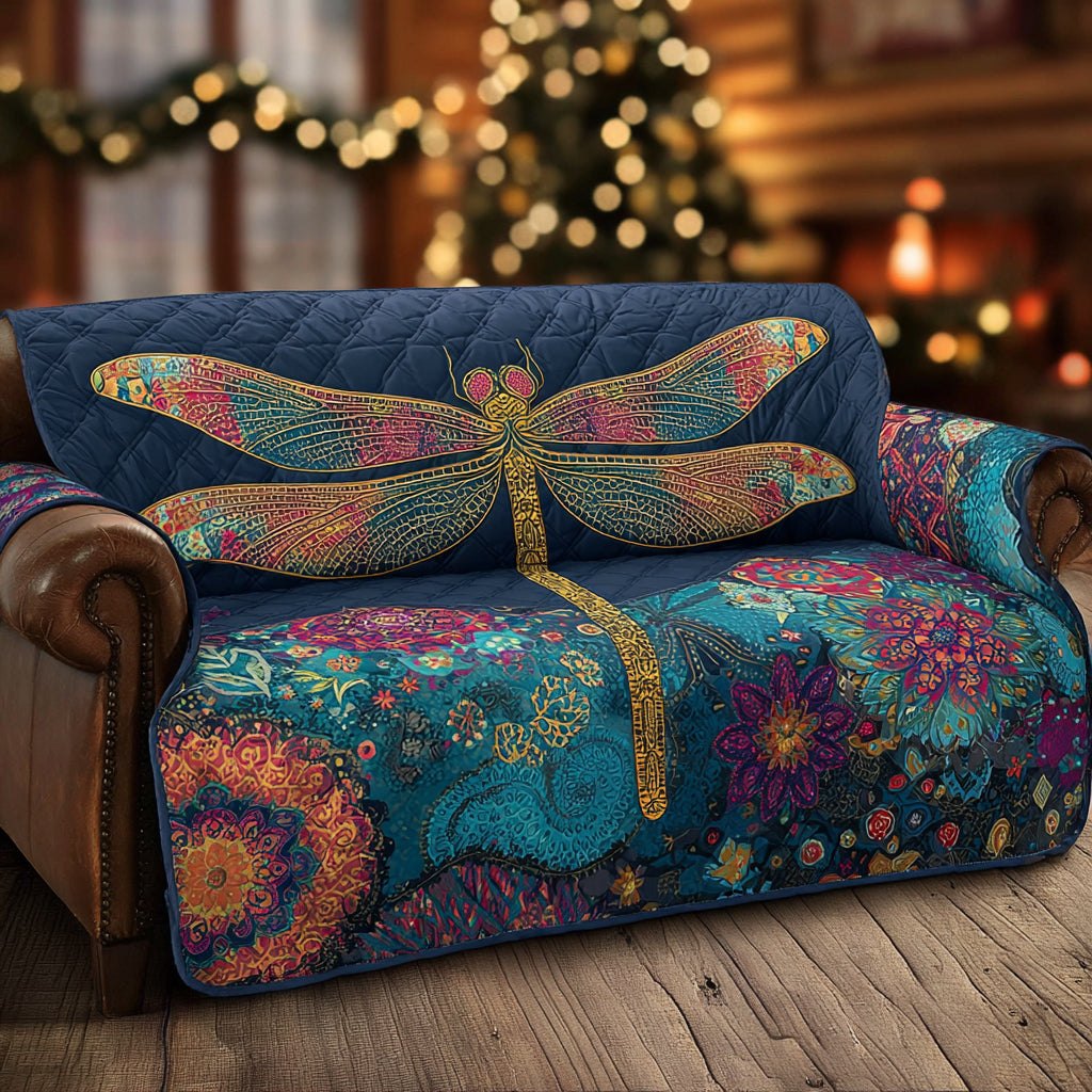 Dragonfly on Teal Paisley Sofa Cover