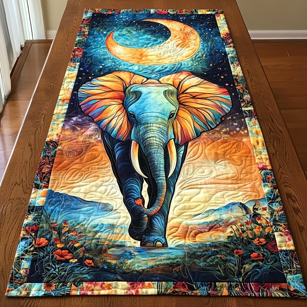 Elephant Against Colorful Sunset Table Runner