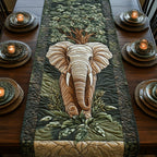 White Elephant Head on Green Table Runner