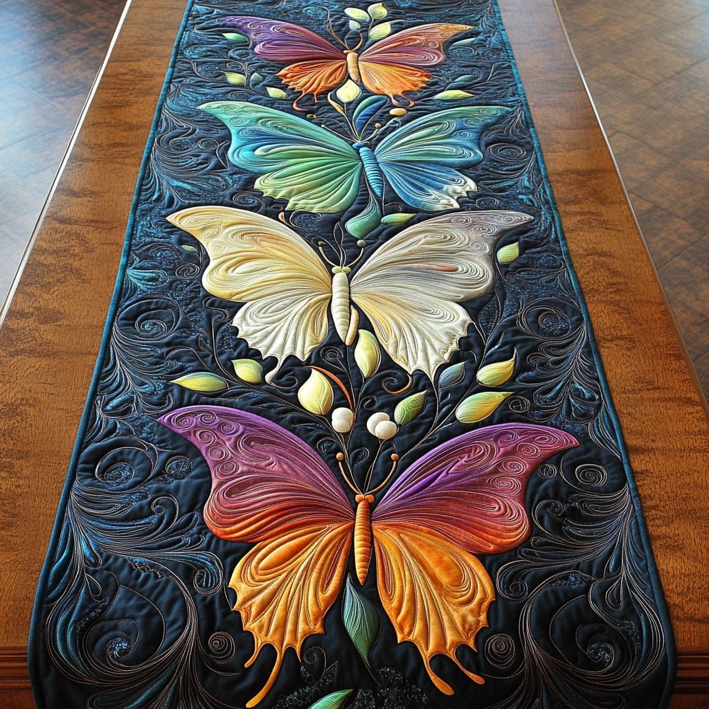 Butterflies on Dark Blue Swirls Table Runner
