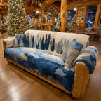 Snowy Forest on Blue and White Sofa Cover