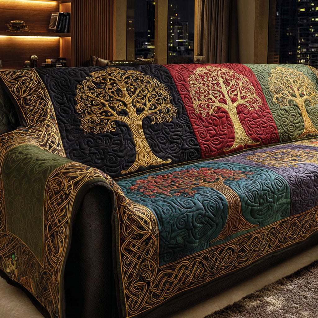Golden Tree of Life on Celtic Patches Sofa Cover