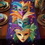 Feathered Masks in Purple and Gold Table Runner