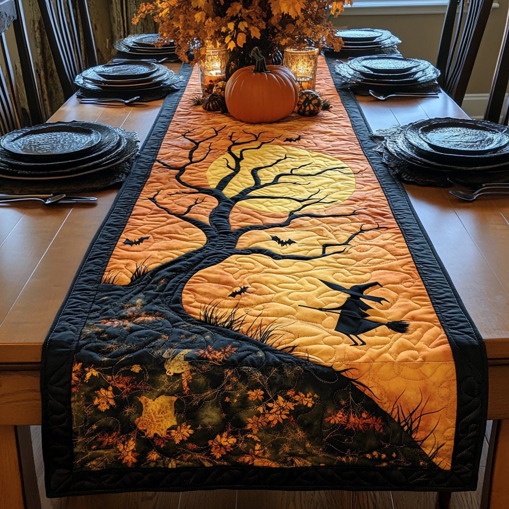 Witch Silhouette on Bare Tree Table Runner