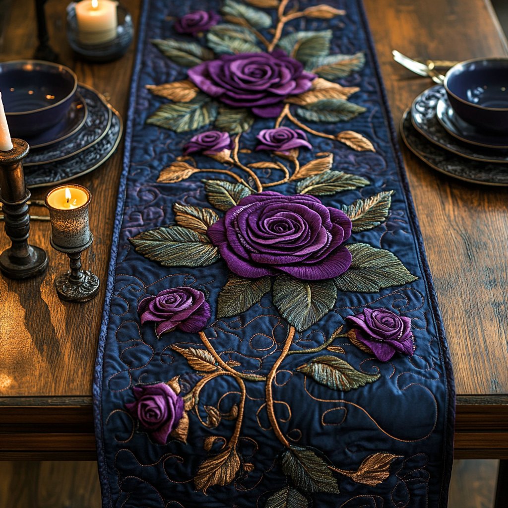 Mystic Violet Rose Table Runner