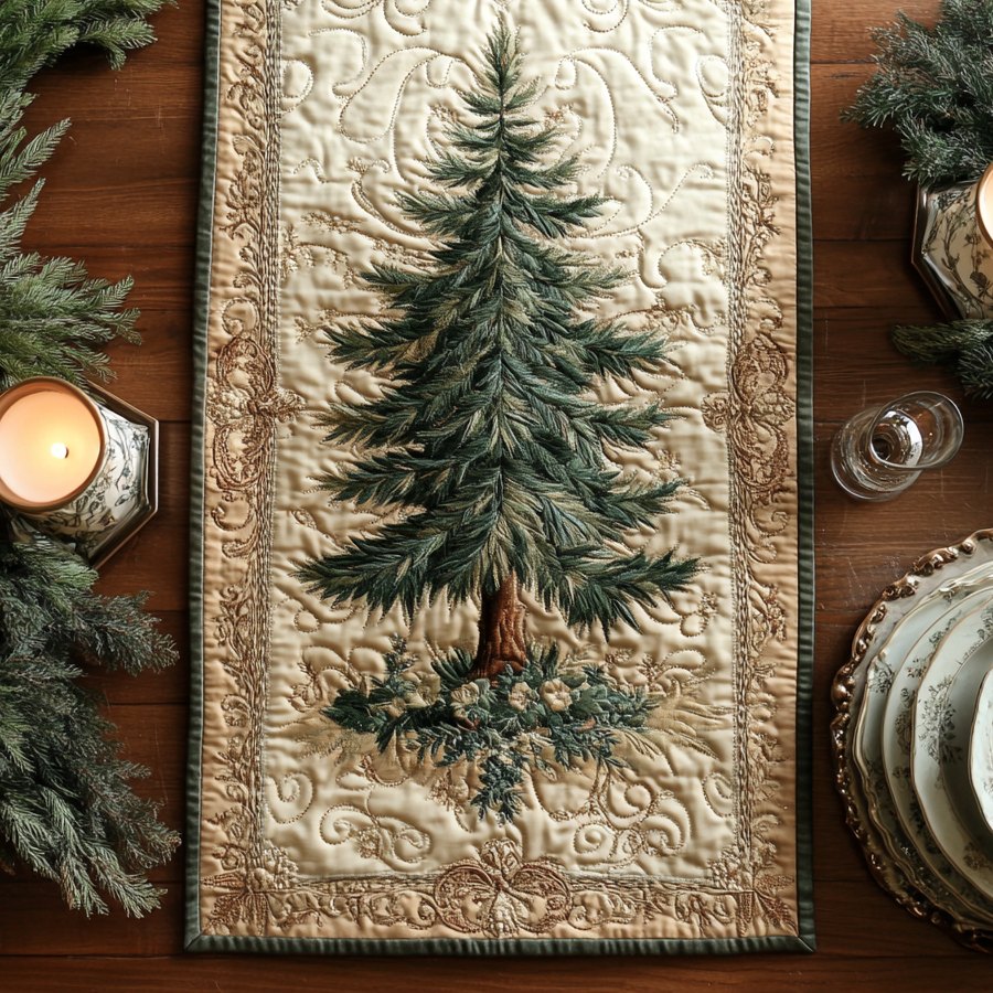 Pine Tree on Cream Quilting Table Runner