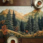 Pine Forest Below Rolling Mountains Table Runner