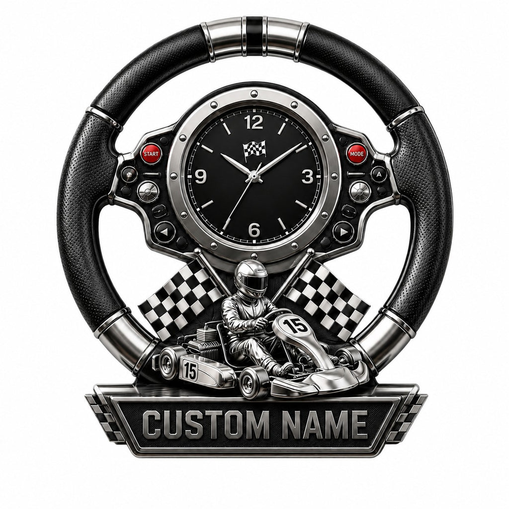 Kart Racing Custom Name Wall Clock — personalized with a custom name