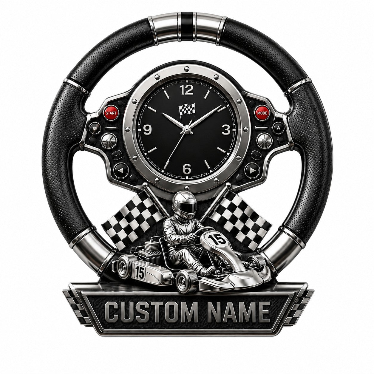 Kart Racing Custom Name Wall Clock — personalized with a custom name