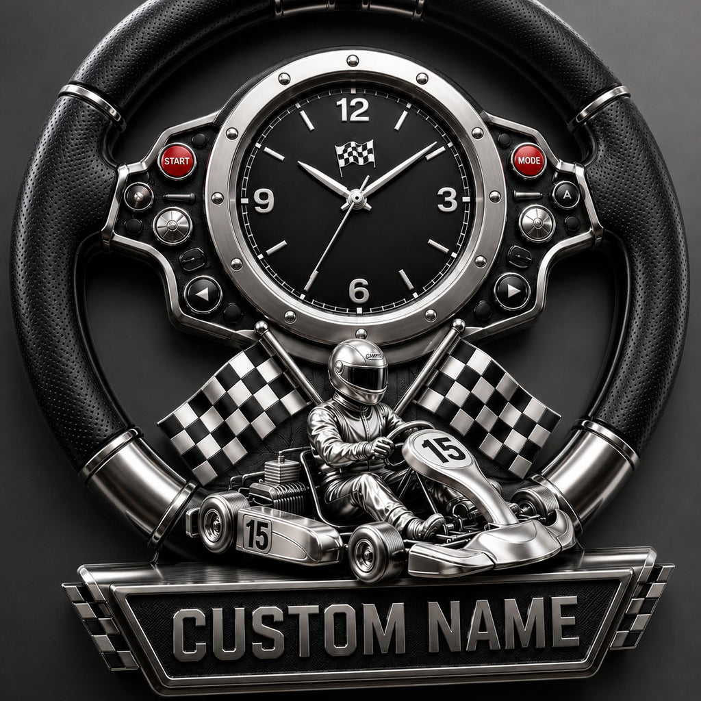 Kart Racing Custom Name Wall Clock — personalized with a custom name