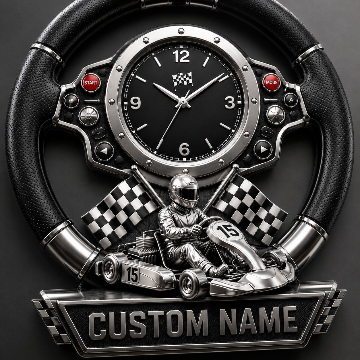 Kart Racing Custom Name Wall Clock — personalized with a custom name