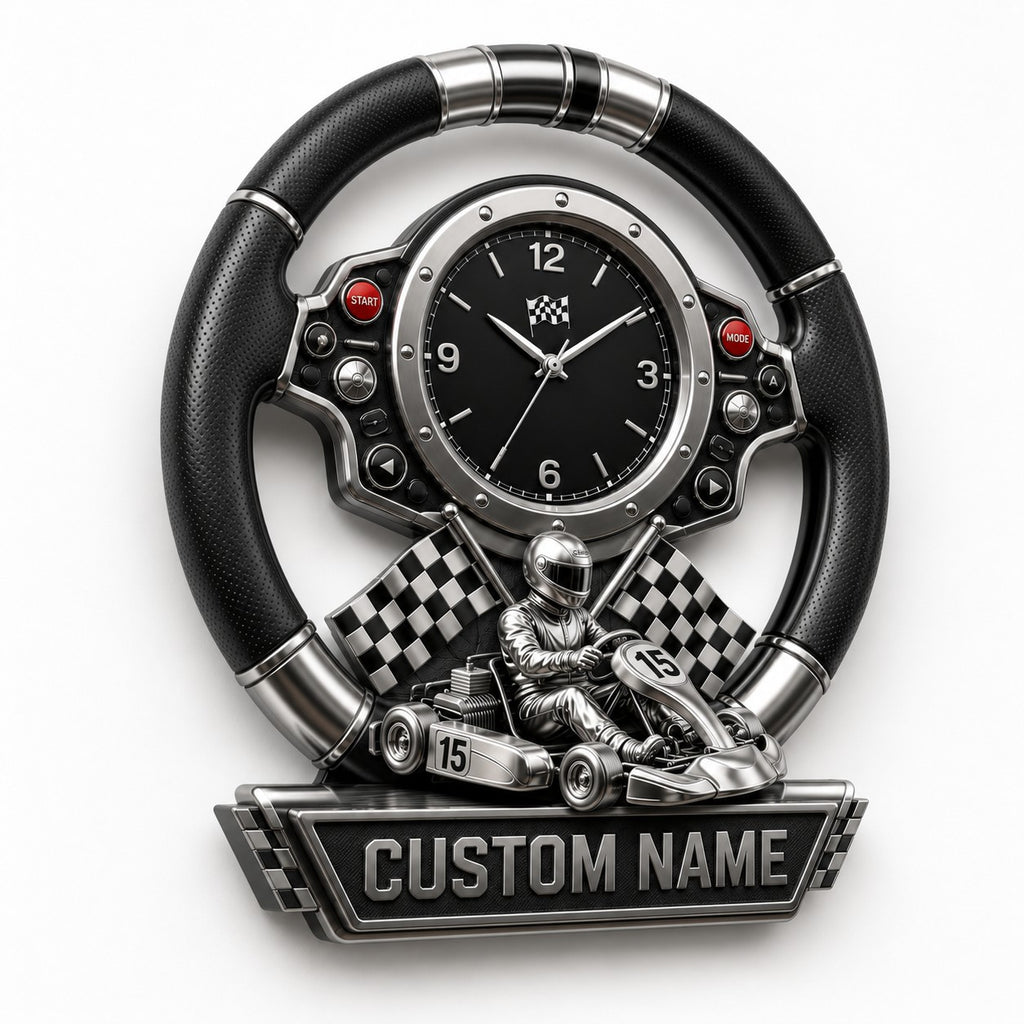 Kart Racing Custom Name Wall Clock — personalized with a custom name