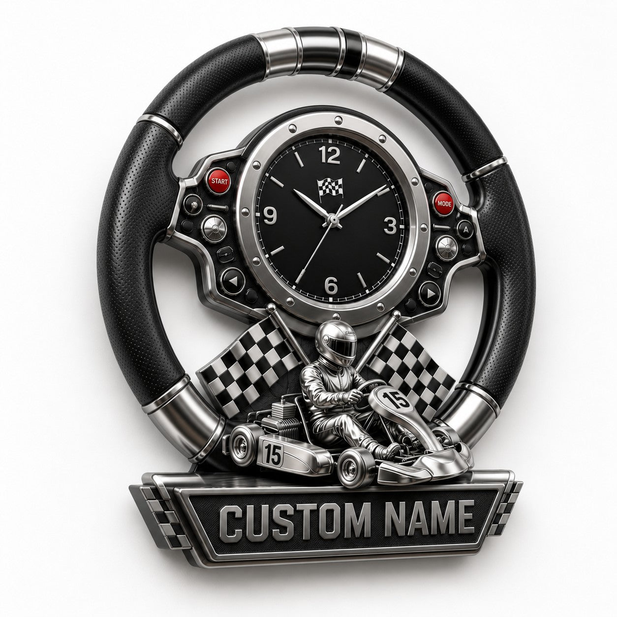 Kart Racing Custom Name Wall Clock — personalized with a custom name