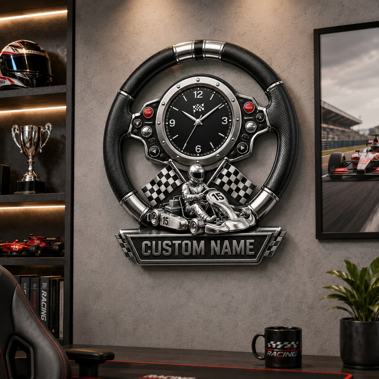 Kart Racing Custom Name Wall Clock — personalized with a custom name