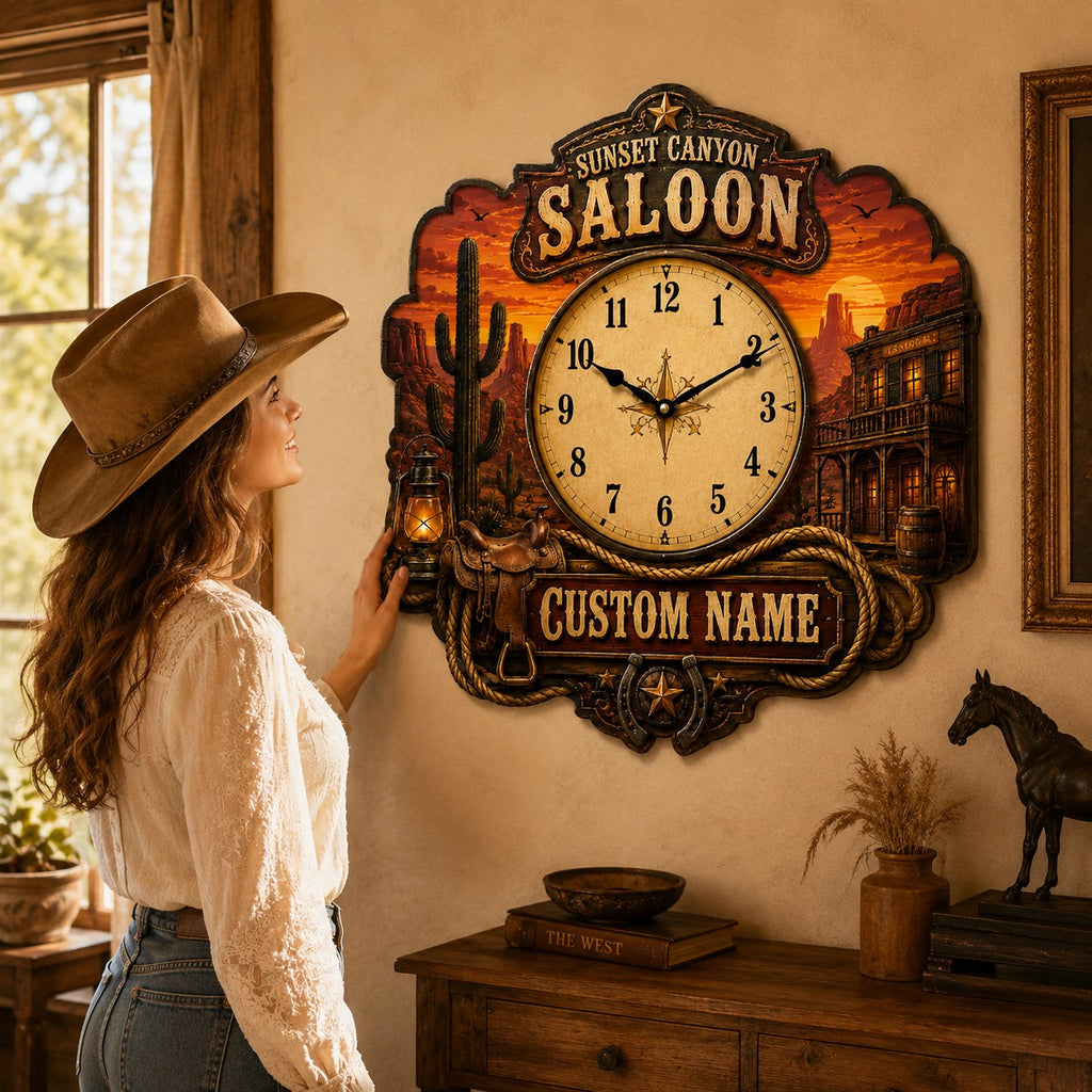 Western Custom Name Wall Clock — personalized with a custom name