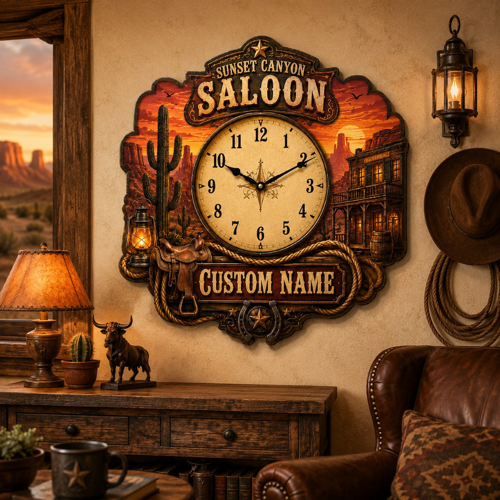 Western Custom Name Wall Clock — personalized with a custom name