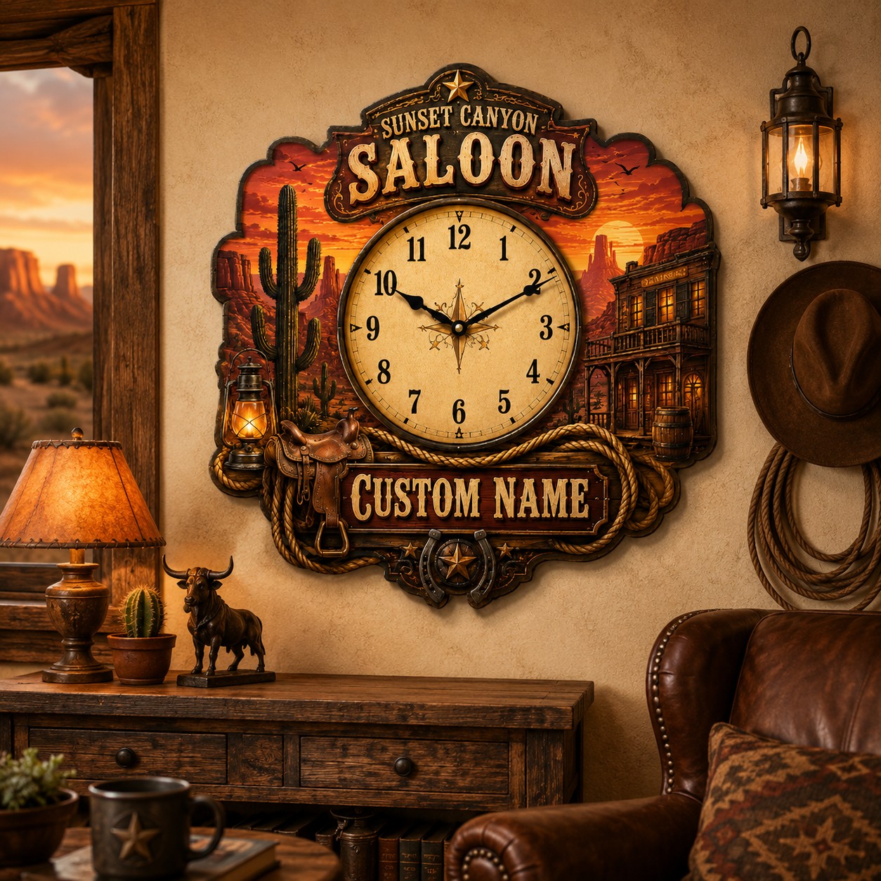 Western Custom Name Wall Clock — personalized with a custom name