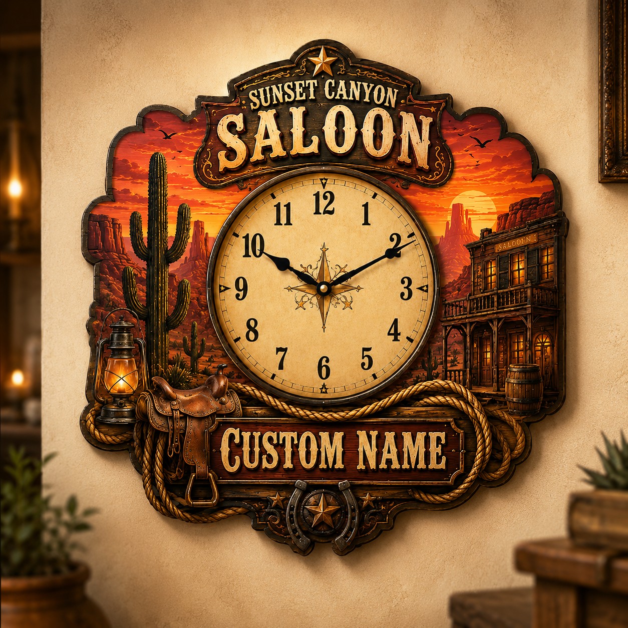 Western Custom Name Wall Clock — personalized with a custom name