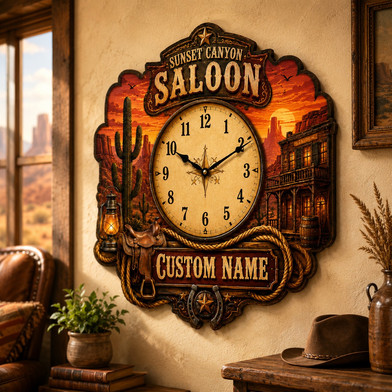 Western Custom Name Wall Clock — personalized with a custom name