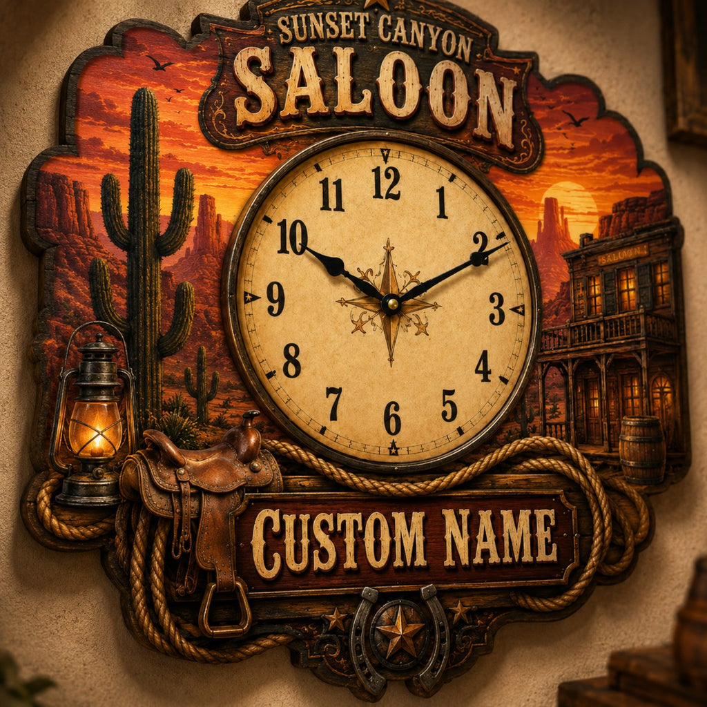 Western Custom Name Wall Clock — personalized with a custom name