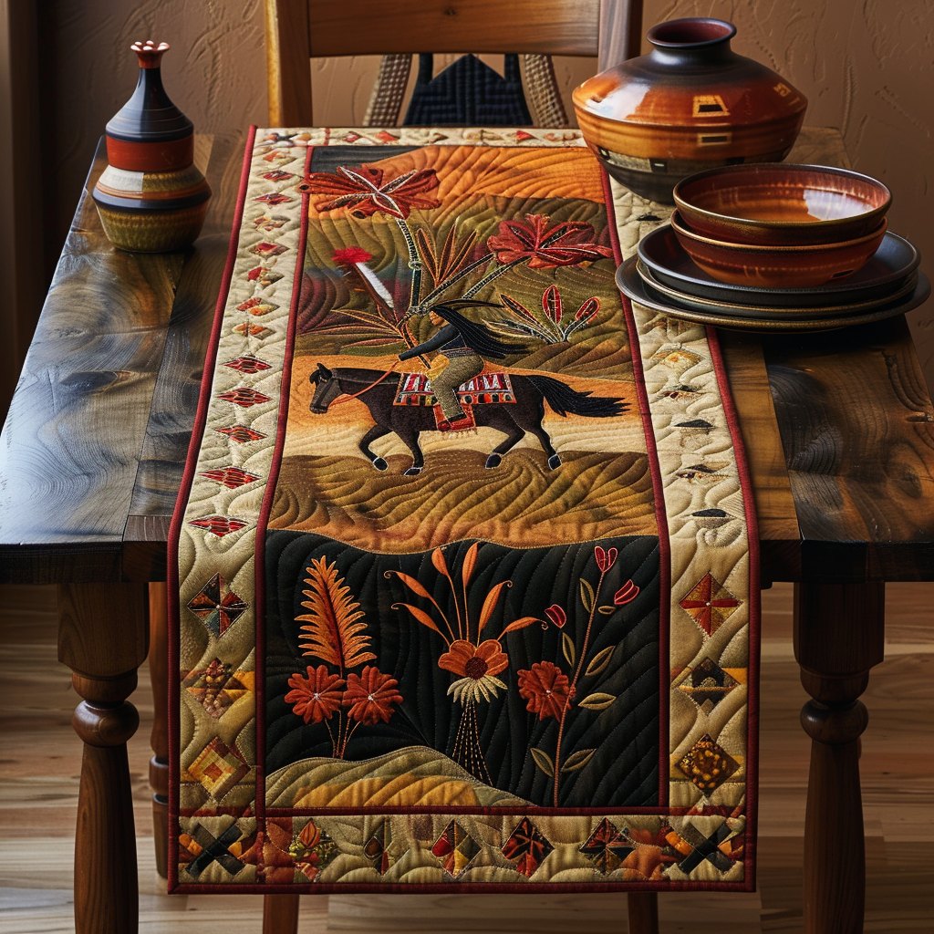 Running Horse in Folk Blocks Table Runner