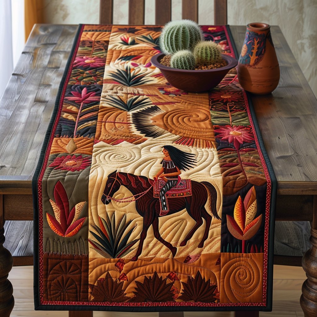 Southwest Horse Blocks in Rust Table Runner