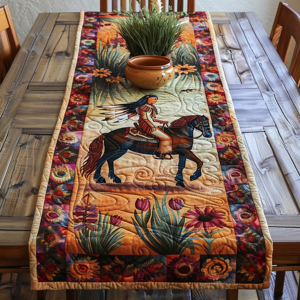 Rider on Horseback in Desert Table Runner