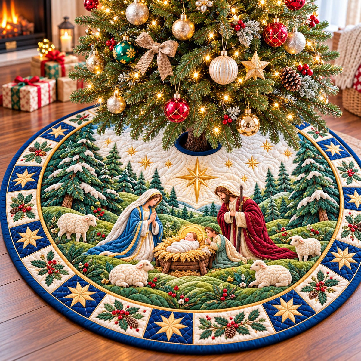 Nativity Holy Star Christmas Tree Skirt