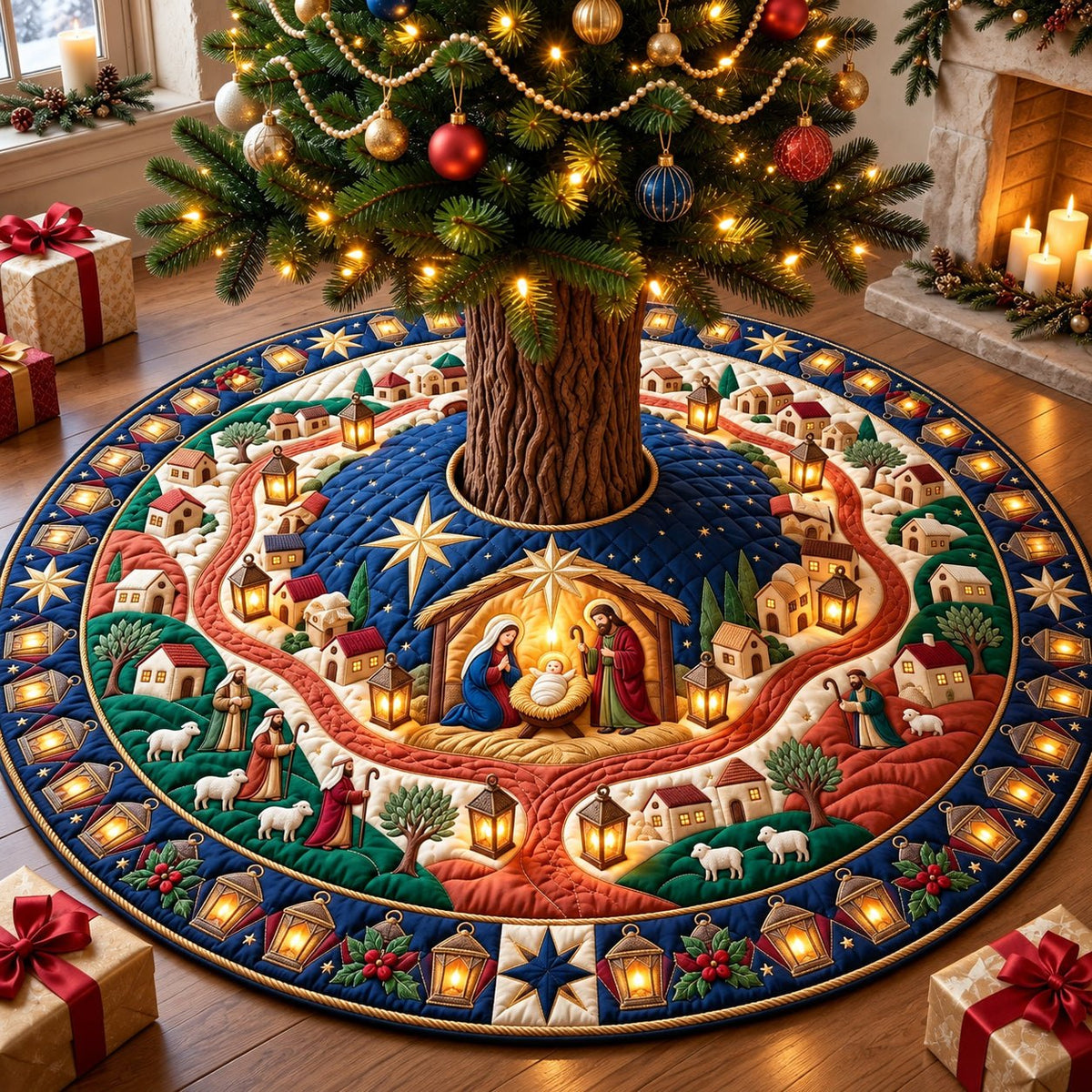 Nativity Lantern Festival Christmas Tree Skirt