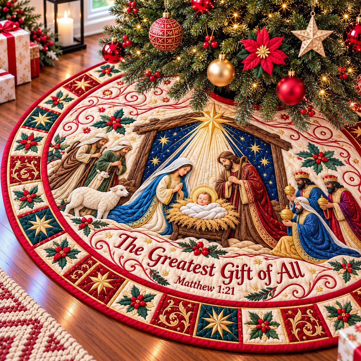 Nativity Manger Grace Christmas Tree Skirt