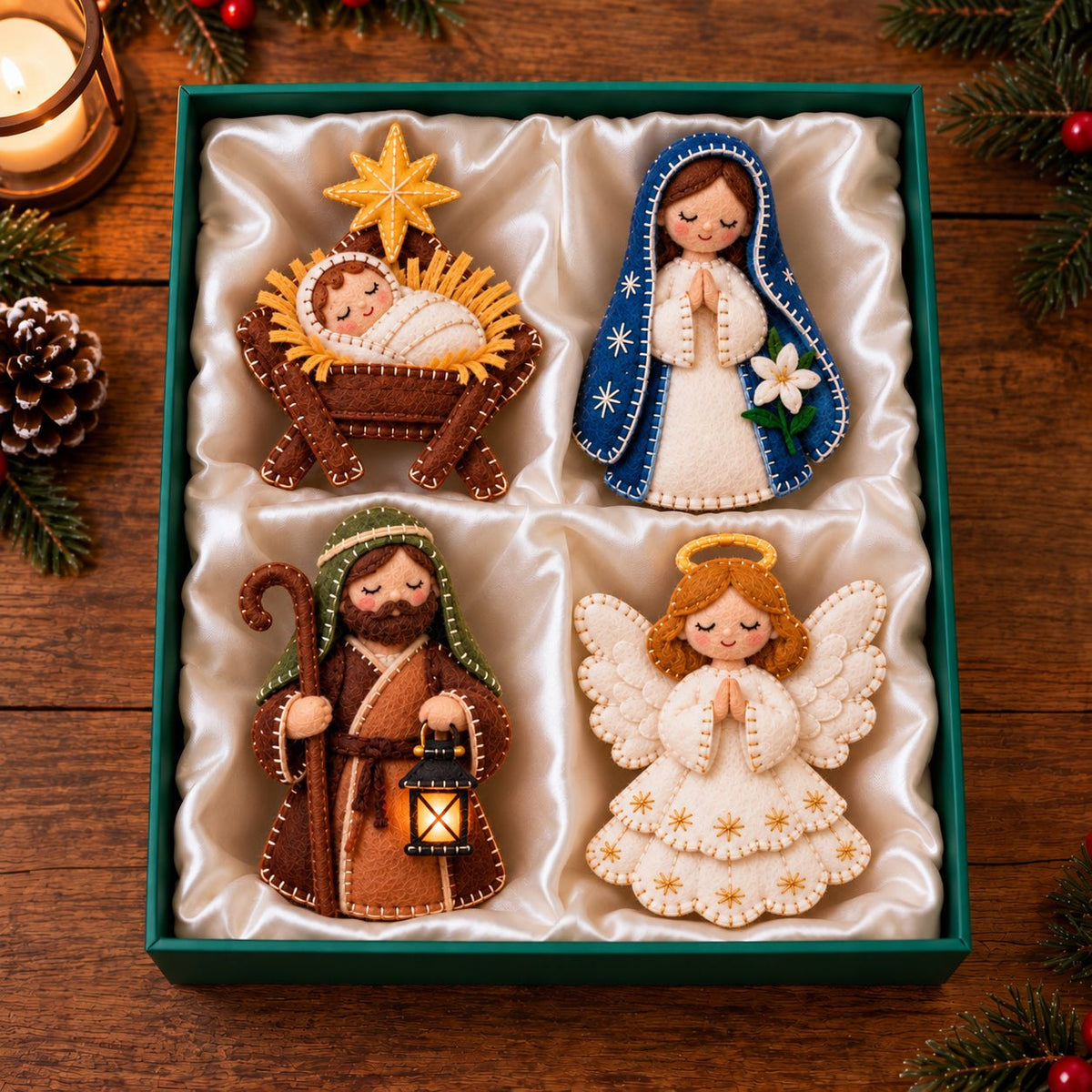 Holy Family Angel Nativity Scene Ornament Gift Set