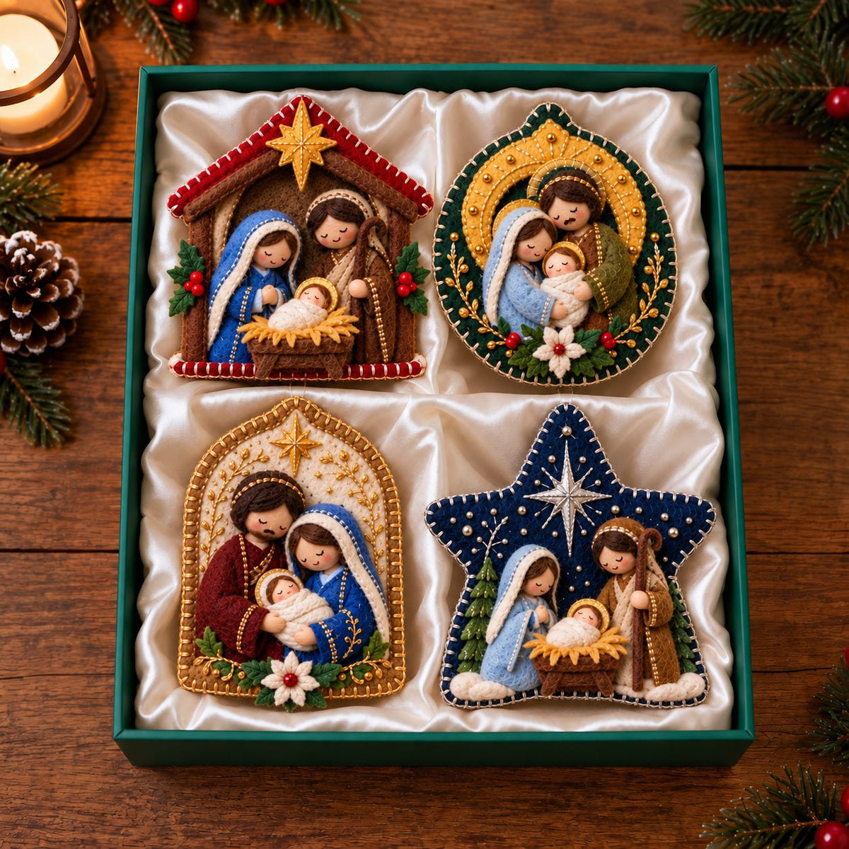 Stable Window Nativity Scene Ornament Gift Set