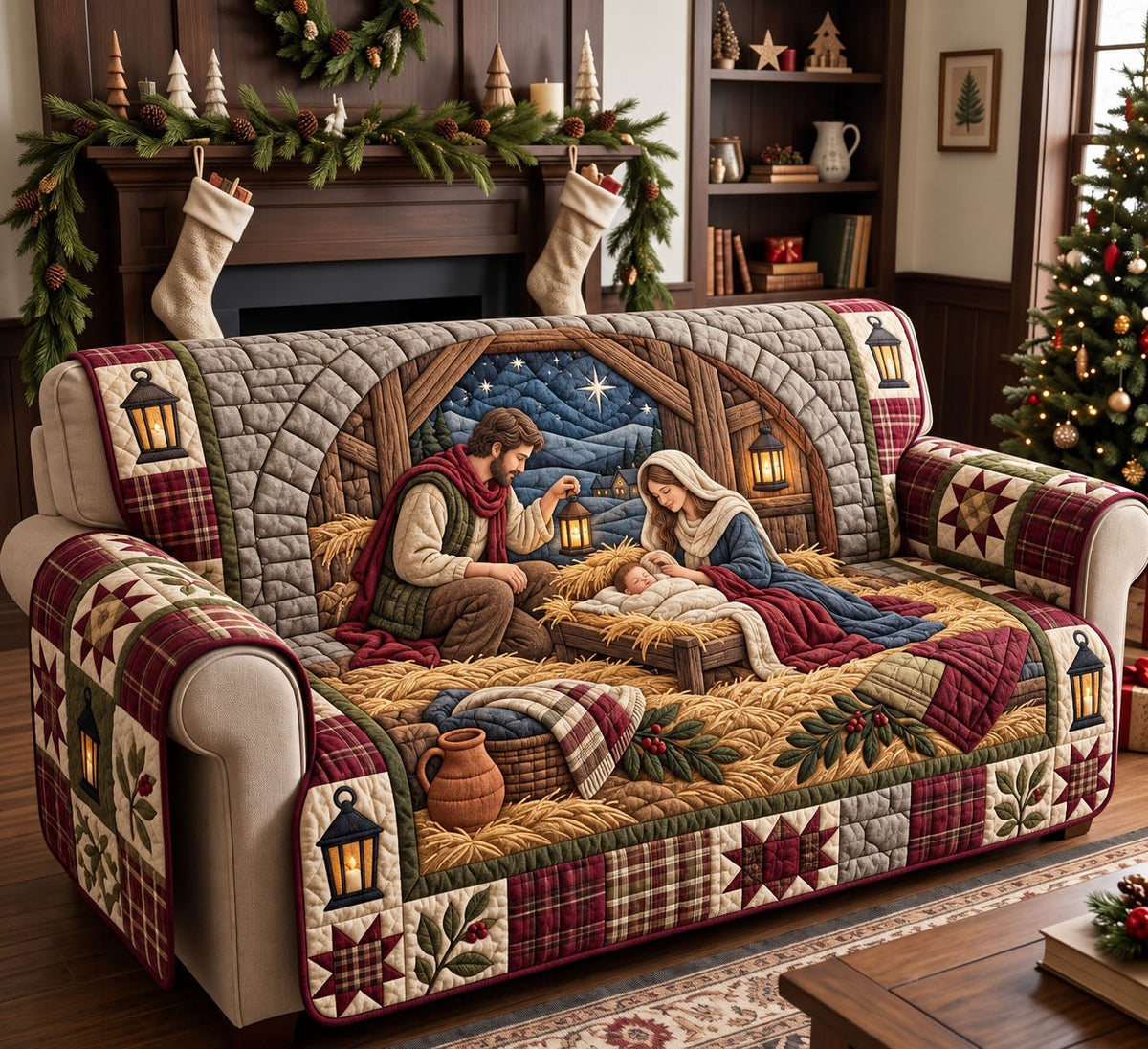 Holy Family Stable at Night Sofa Cover