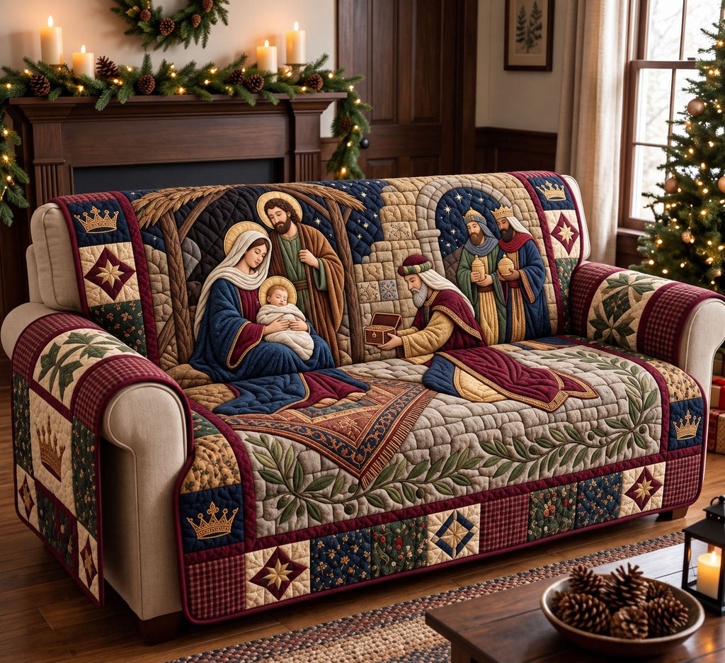 Mary and Joseph Crown Patchwork Nativity Sofa Cover