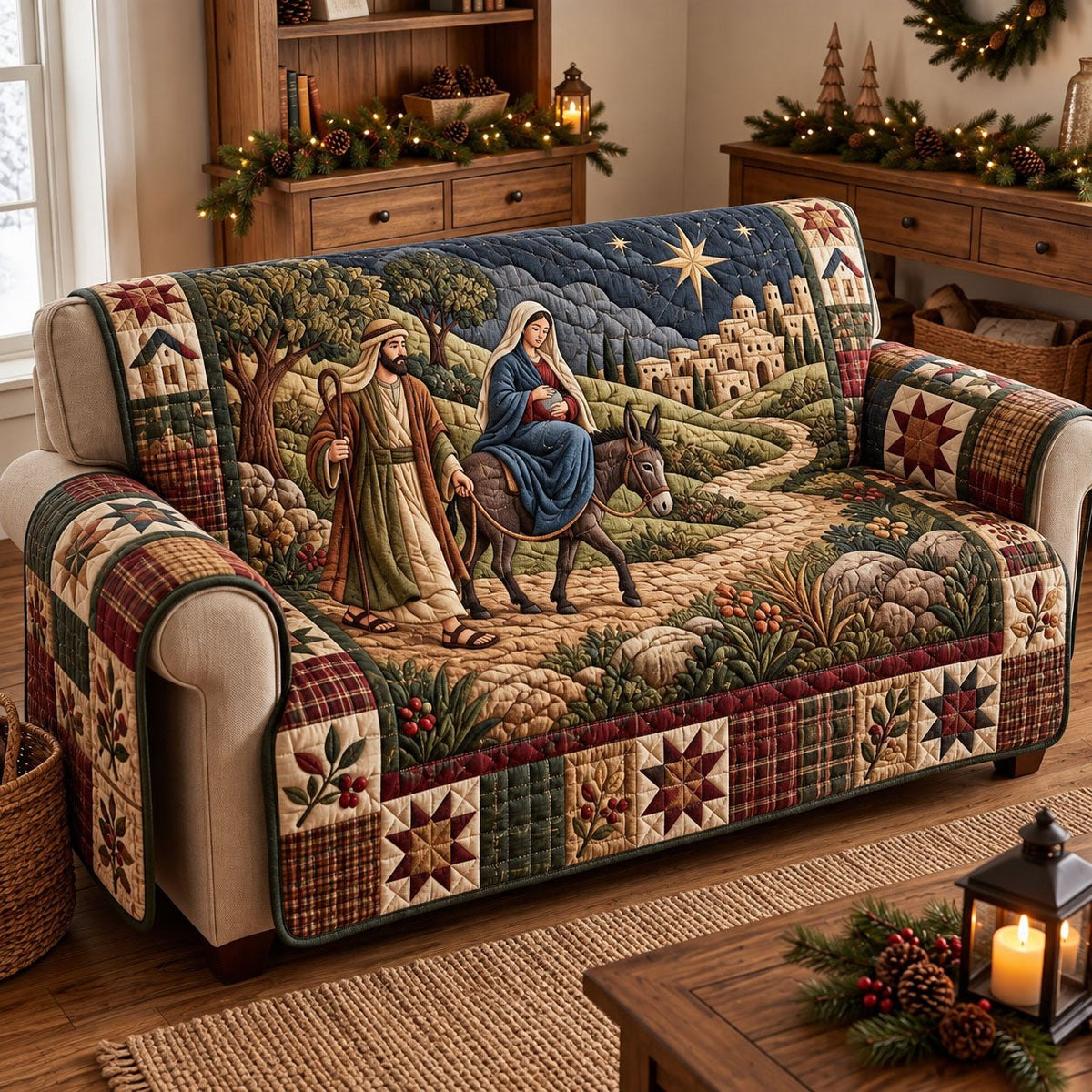 Journey to Bethlehem Donkey Nativity Sofa Cover
