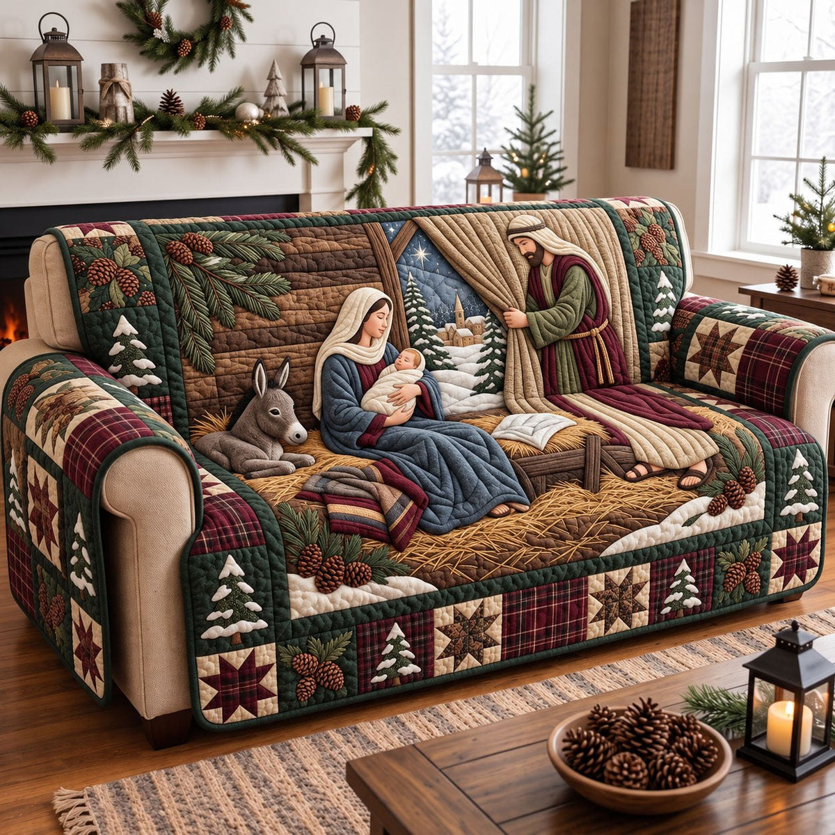 Mary with Child Window Nativity Sofa Cover