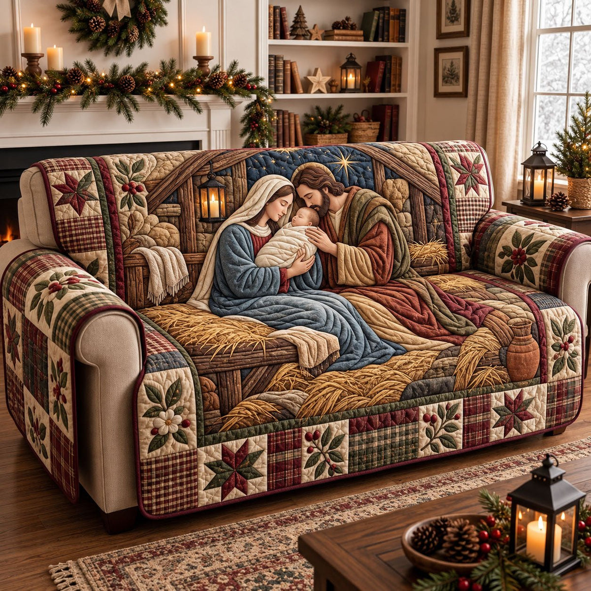 Holy Family Plaid Star Patchwork Sofa Cover