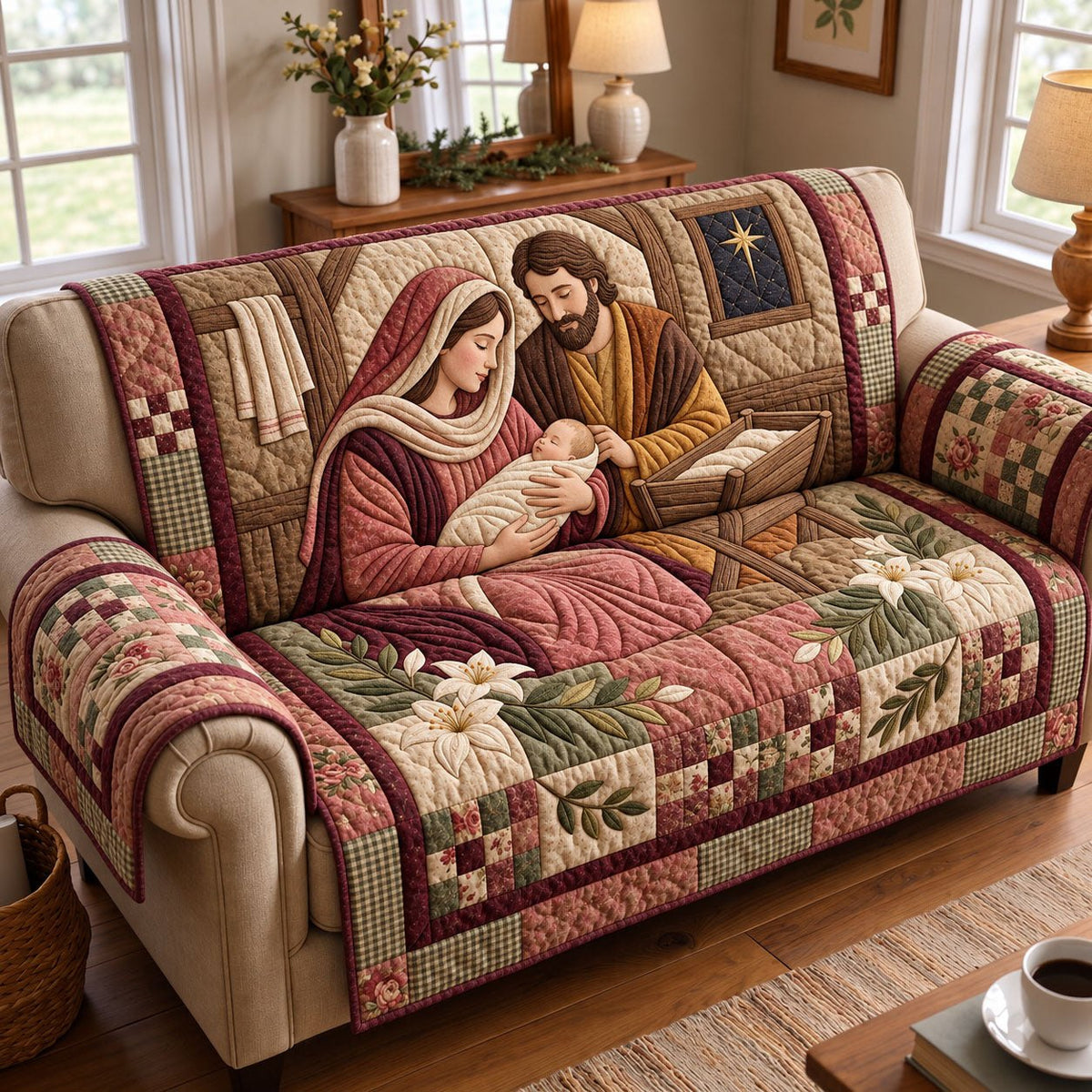 Mary and Joseph Lily Nativity Sofa Cover