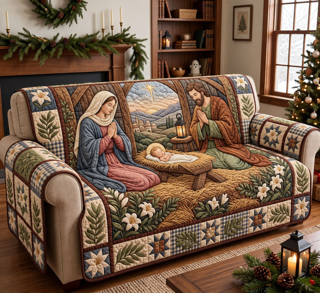 Kneeling Mary Manger Landscape Sofa Cover