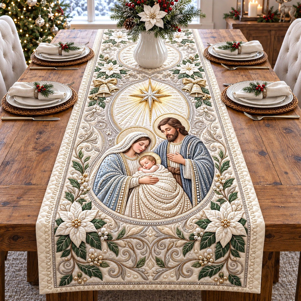Ivory Poinsettia Holy Family Table Runner