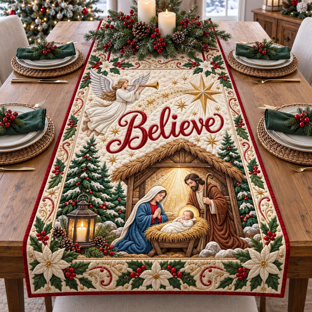 Believe Angel Nativity Table Runner