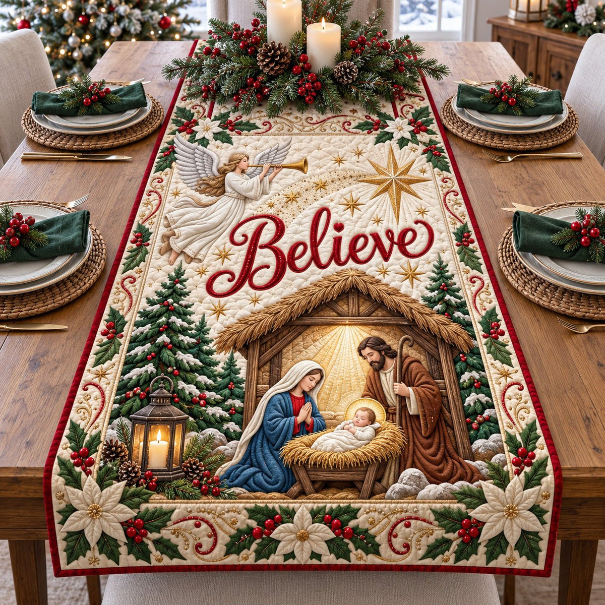 Believe Angel Nativity Table Runner