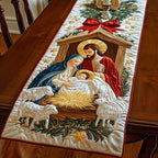 Nativity in Stable with Lambs Table Runner