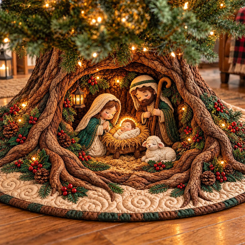 Tree Root Hollow Nativity Christmas Tree Skirt