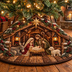 Rustic Stable Donkey Nativity Christmas Tree Skirt